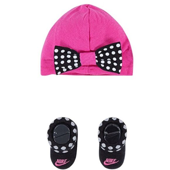 Nike newborn baby girl polka dot bow hat & bootie socks set new - Picture 1 of 2